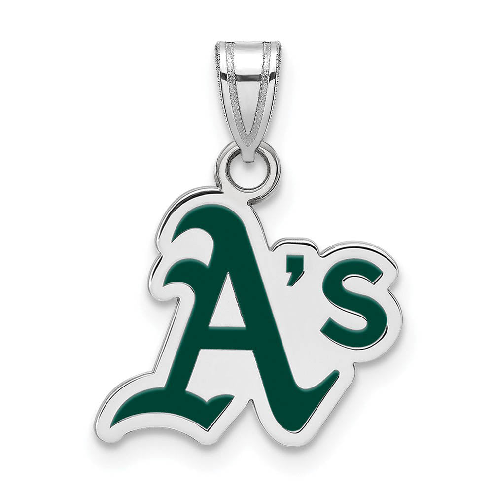 Sterling Silver MLB Oakland Athletics SM Enamel Logo Pendant, Item P32680 by The Black Bow Jewelry Co.