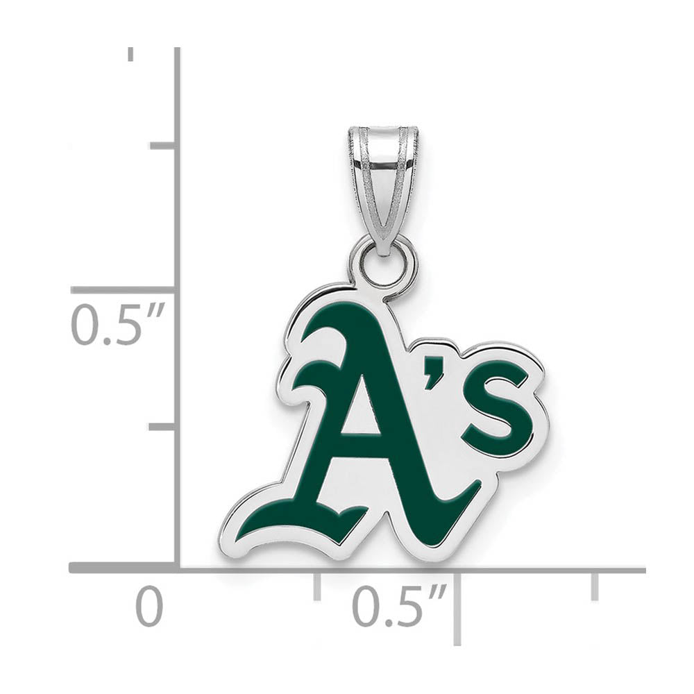 Alternate view of the Sterling Silver MLB Oakland Athletics SM Enamel Logo Pendant by The Black Bow Jewelry Co.