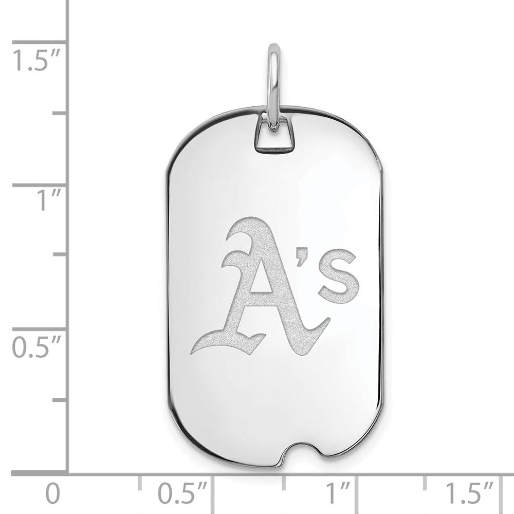 Alternate view of the Sterling Silver MLB Oakland Athletics Small Dog Tag Pendant by The Black Bow Jewelry Co.