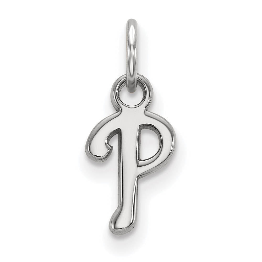 10K White Gold MLB Philadelphia Phillies XS (Tiny) Letter P Charm, Item P32685 by The Black Bow Jewelry Co.
