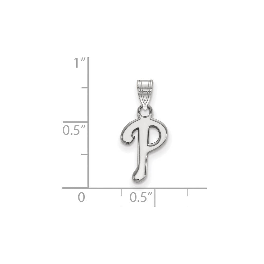 Alternate view of the 10K White Gold MLB Philadelphia Phillies Small Letter P Pendant by The Black Bow Jewelry Co.