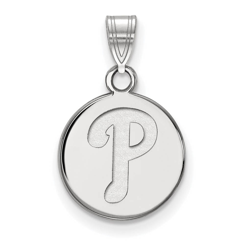 10K White Gold MLB Philadelphia Phillies Small Letter P Disc Pendant, Item P32687 by The Black Bow Jewelry Co.