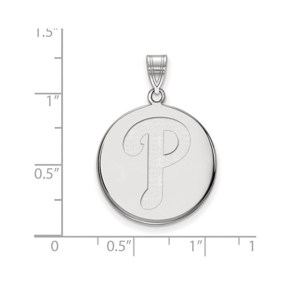 Alternate view of the 10K White Gold MLB Philadelphia Phillies Large Letter P Disc Pendant by The Black Bow Jewelry Co.