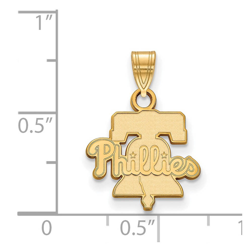 Alternate view of the 10K Yellow Gold MLB Philadelphia Phillies Liberty Bell Small Pendant by The Black Bow Jewelry Co.