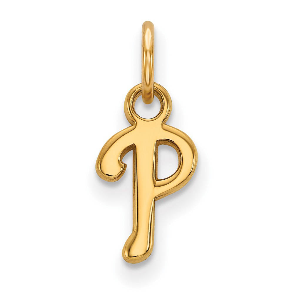 10K Yellow Gold MLB Philadelphia Phillies XS (Tiny) Letter P Charm, Item P32693 by The Black Bow Jewelry Co.