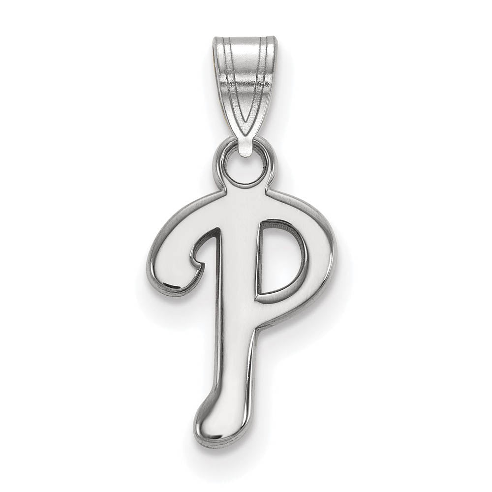 14K White Gold MLB Philadelphia Phillies Small Letter P Pendant, Item P32703 by The Black Bow Jewelry Co.