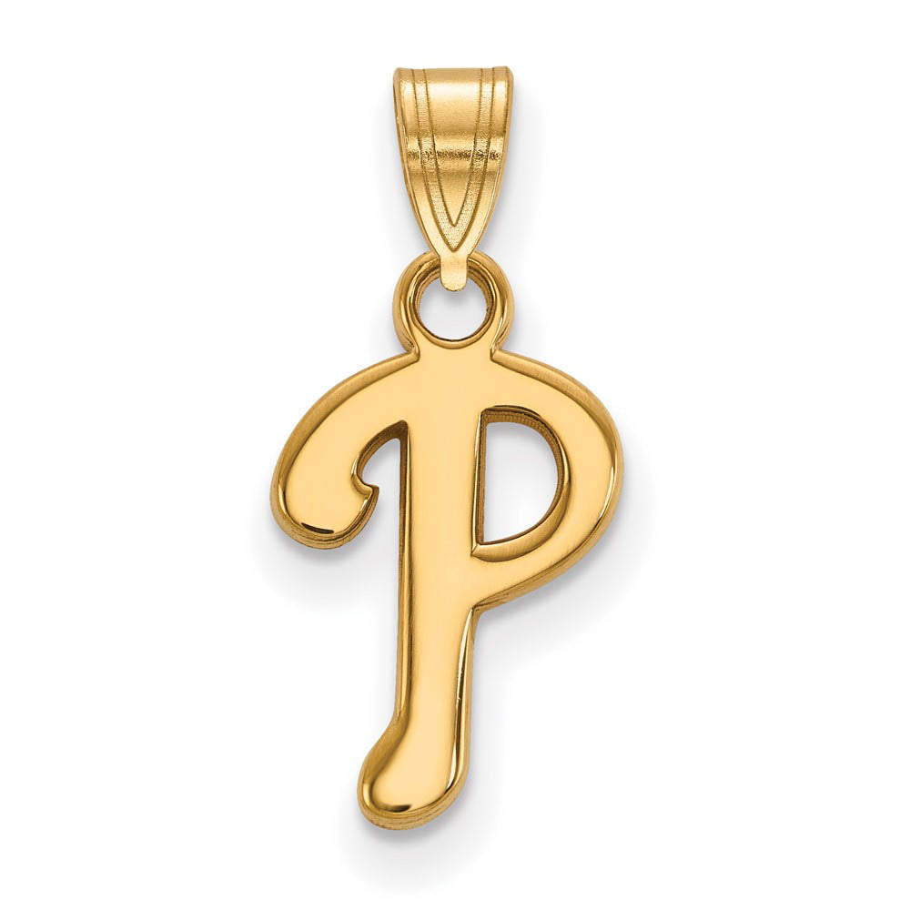 14K Yellow Gold MLB Philadelphia Phillies Small Letter P Pendant, Item P32711 by The Black Bow Jewelry Co.