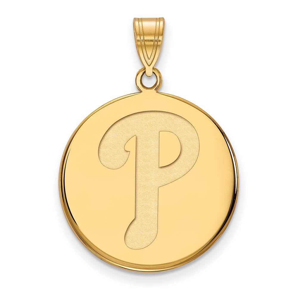 14K Yellow Gold MLB Philadelphia Phillies Large Letter P Disc Pendant, Item P32714 by The Black Bow Jewelry Co.