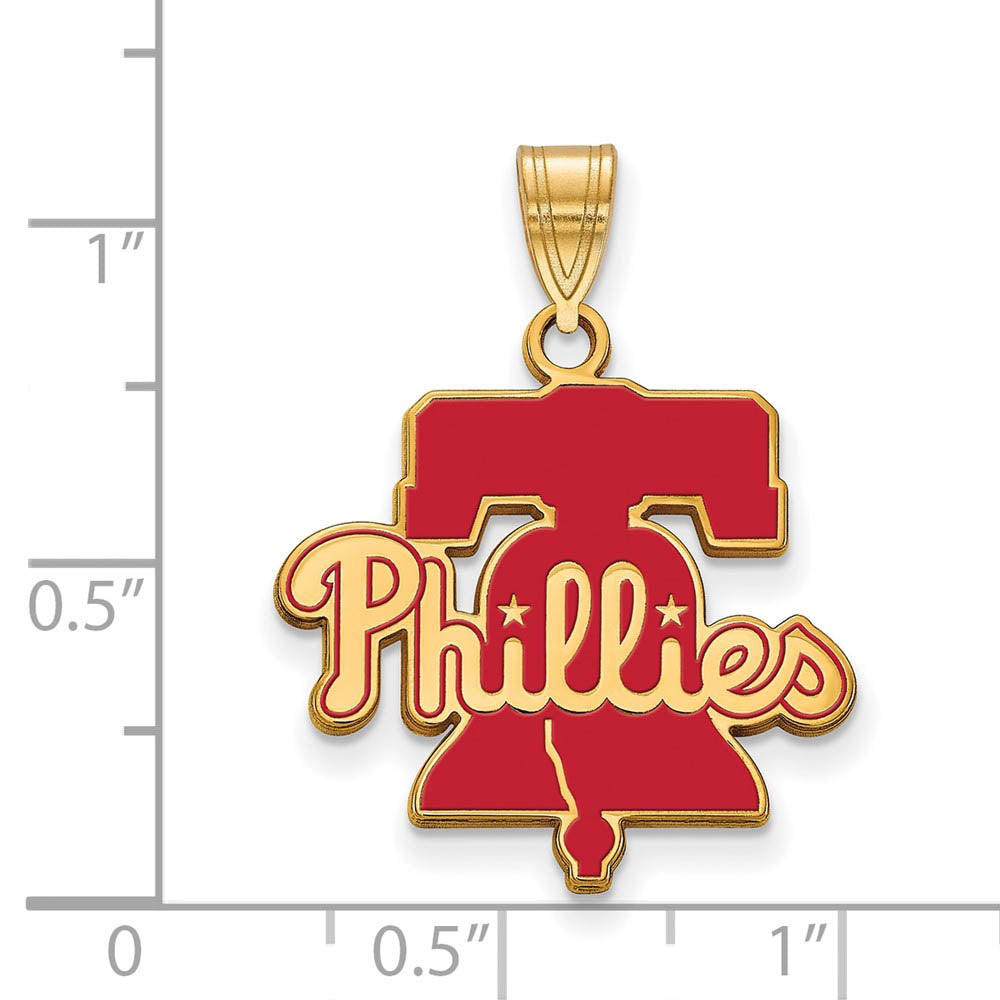 Alternate view of the 14K Gold Plated Silver MLB Philadelphia Phillies LG Enaml Bell Pendant by The Black Bow Jewelry Co.