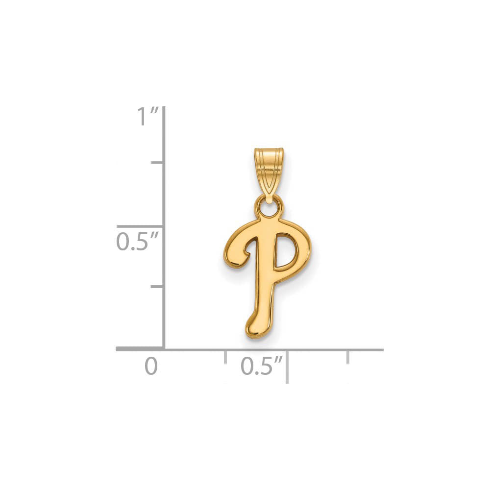 Alternate view of the 14K Gold Plated Silver MLB Philadelphia Phillies SM Letter P Pendant by The Black Bow Jewelry Co.