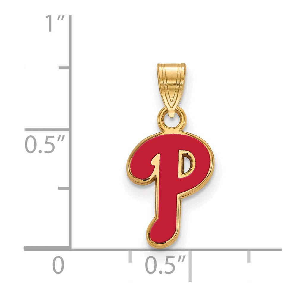 Alternate view of the 14K Gold Plated Silver MLB Philadelphia Phillies SM Enamel P Pendant by The Black Bow Jewelry Co.