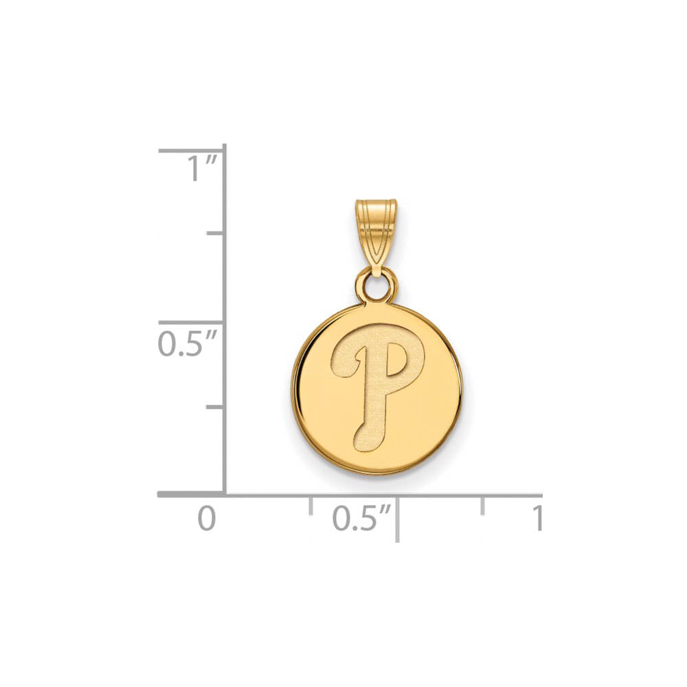 Alternate view of the 14K Gold Plated Silver MLB Philadelphia Phillies Small Disc Pendant by The Black Bow Jewelry Co.
