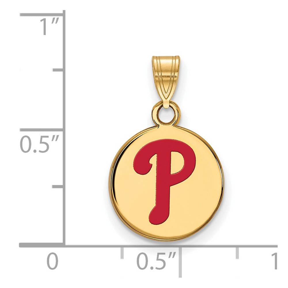 Alternate view of the 14K Gold Plated Silver MLB Philadelphia Phillies SM Enaml Disc Pendant by The Black Bow Jewelry Co.