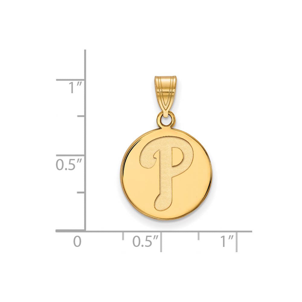 Alternate view of the 14K Gold Plated Silver MLB Philadelphia Phillies Medium Disc Pendant by The Black Bow Jewelry Co.