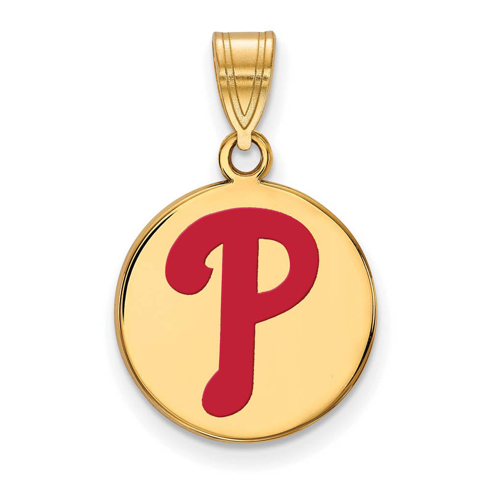 14K Gold Plated Silver MLB Philadelphia Phillies MD Enaml Disc Pendant, Item P32725 by The Black Bow Jewelry Co.