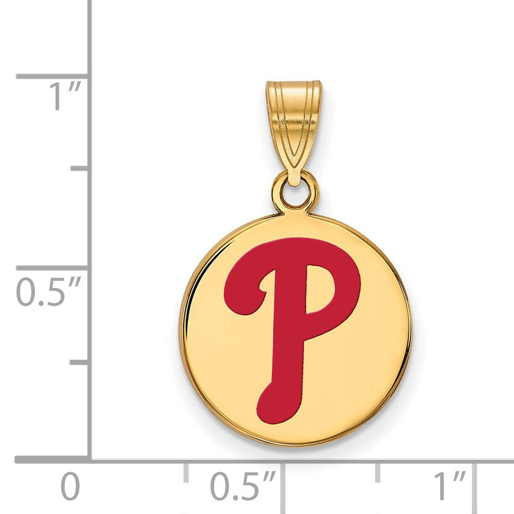 Alternate view of the 14K Gold Plated Silver MLB Philadelphia Phillies MD Enaml Disc Pendant by The Black Bow Jewelry Co.