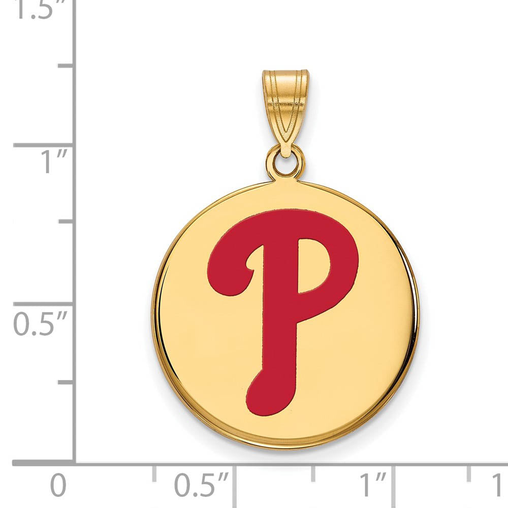 Alternate view of the 14K Gold Plated Silver MLB Philadelphia Phillies LG Enaml Disc Pendant by The Black Bow Jewelry Co.