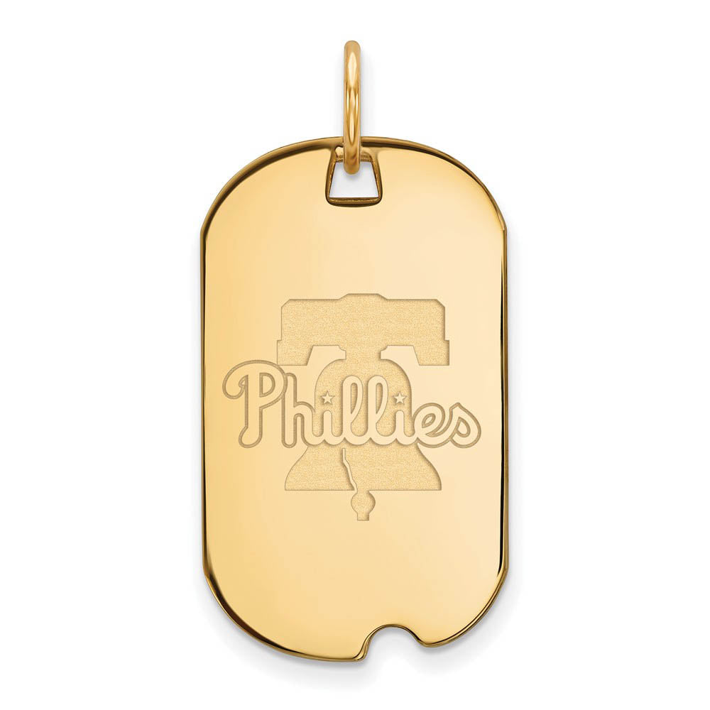 14K Gold Plated Silver MLB Philadelphia Phillies Small Dog Tag Pendant, Item P32728 by The Black Bow Jewelry Co.