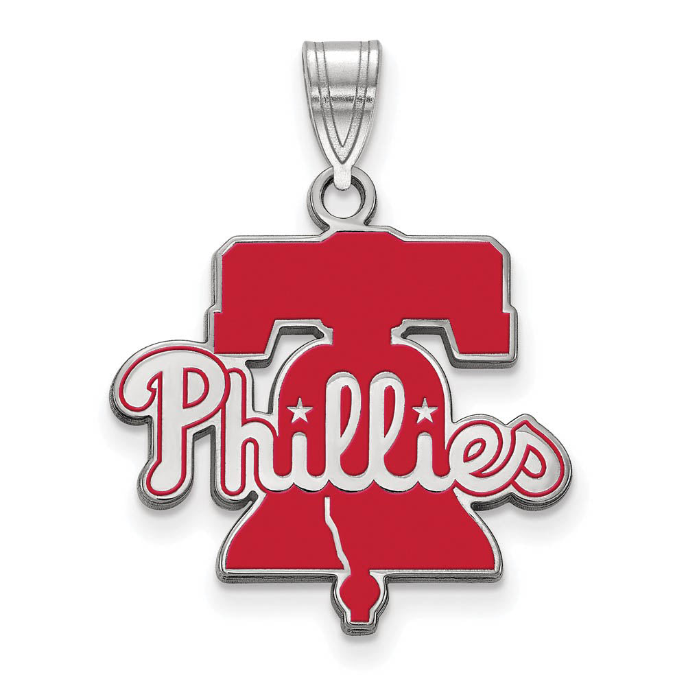 Sterling Silver MLB Philadelphia Phillies LG Enamel Bell Pendant, Item P32732 by The Black Bow Jewelry Co.