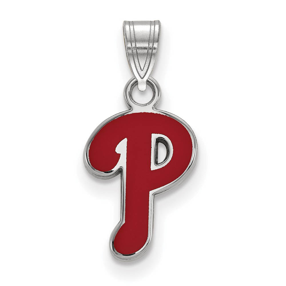 Sterling Silver MLB Philadelphia Phillies SM Enamel Letter P Pendant, Item P32735 by The Black Bow Jewelry Co.