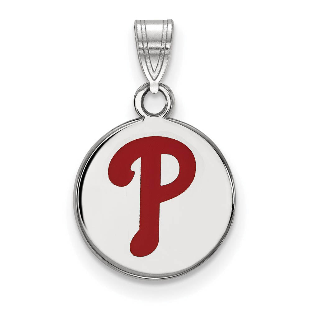 Sterling Silver MLB Philadelphia Phillies SM Enamel Disc Pendant, Item P32737 by The Black Bow Jewelry Co.