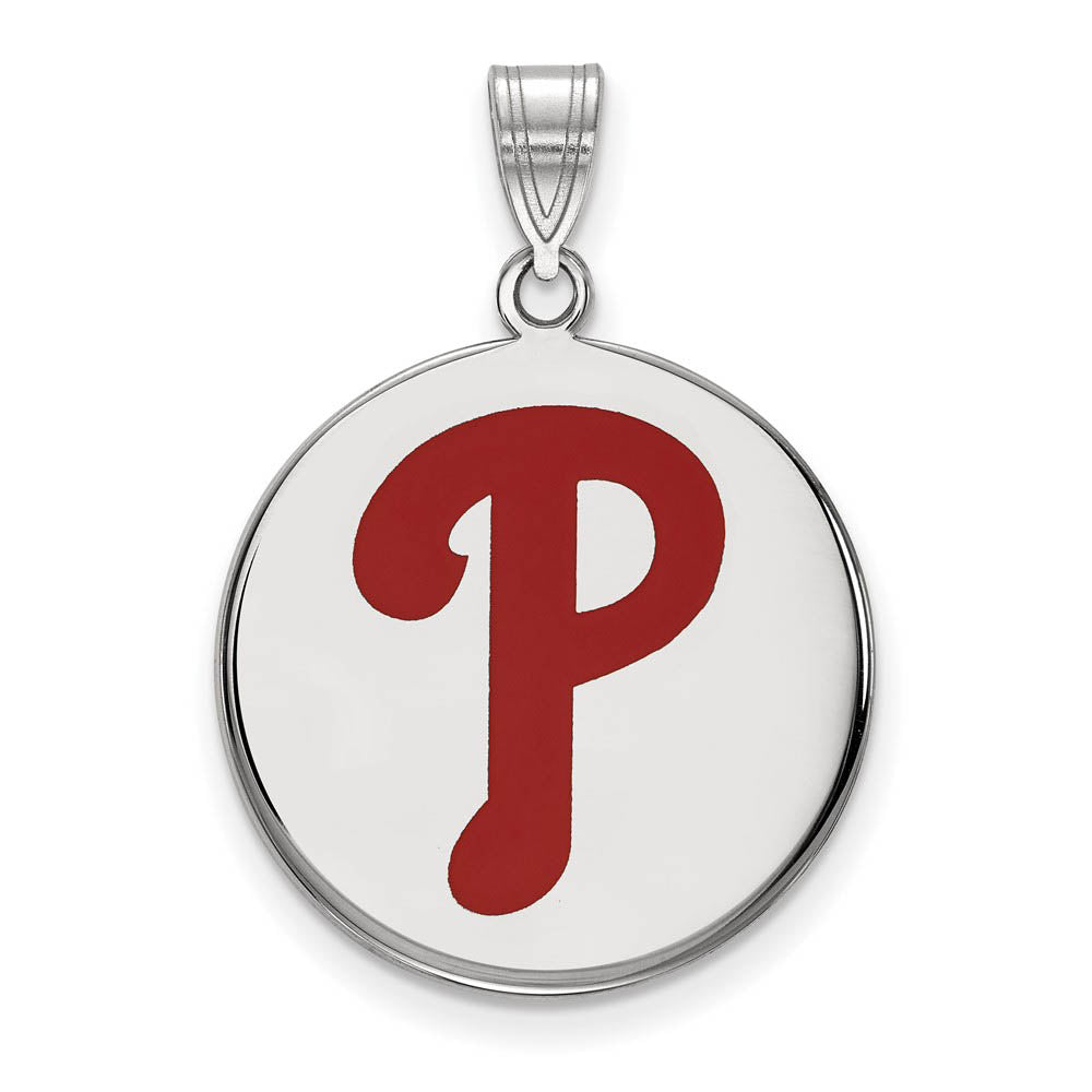 Sterling Silver MLB Philadelphia Phillies LG Enamel Disc Pendant, Item P32741 by The Black Bow Jewelry Co.