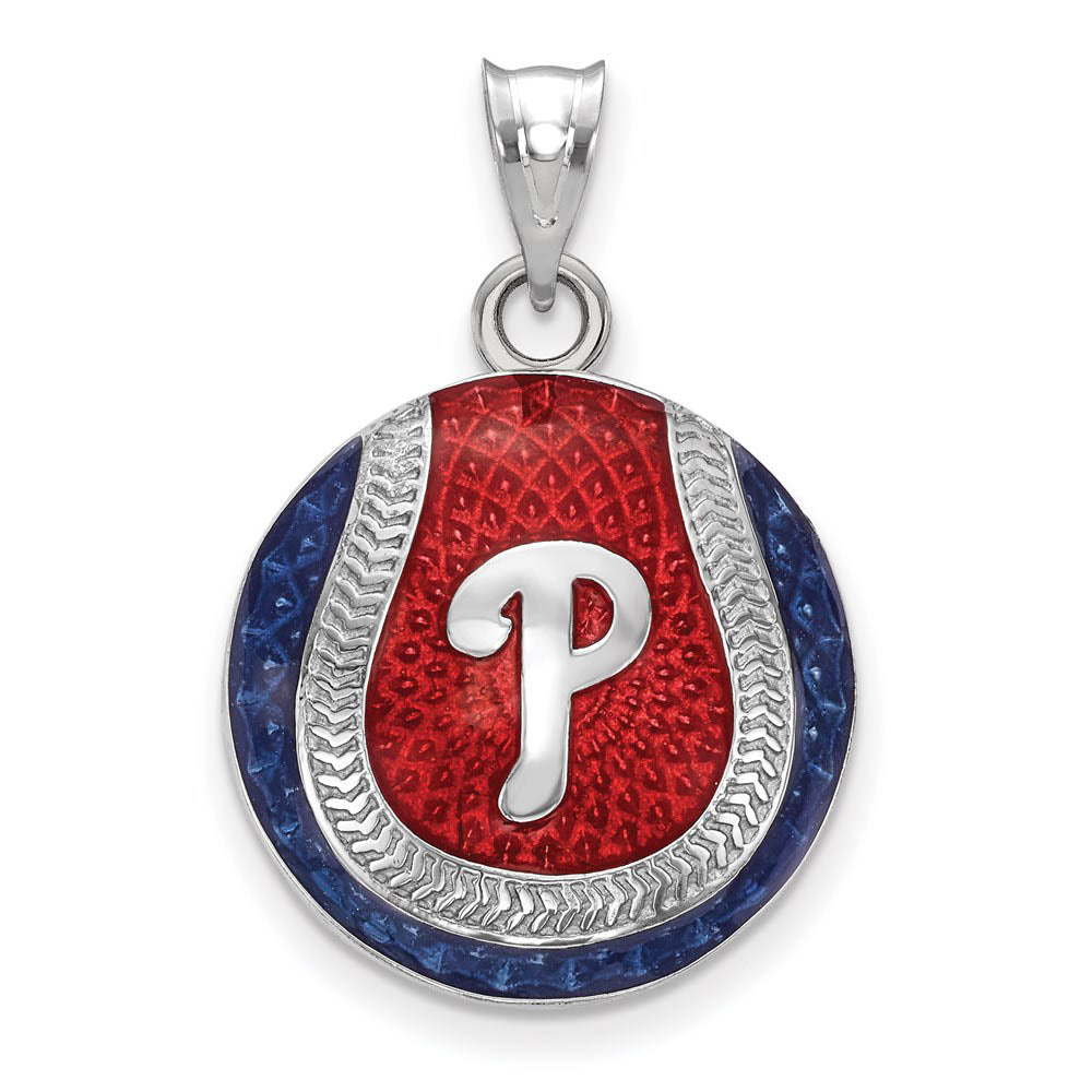 Sterling Silver MLB Philadelphia Phillies LG Enamel Baseball Pendant, Item P32744 by The Black Bow Jewelry Co.
