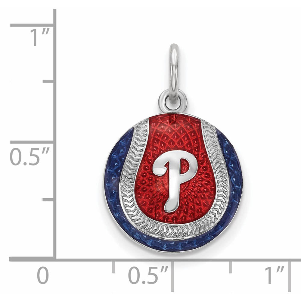Alternate view of the Sterling Silver MLB Philadelphia Phillies MD Enamel Baseball Charm by The Black Bow Jewelry Co.