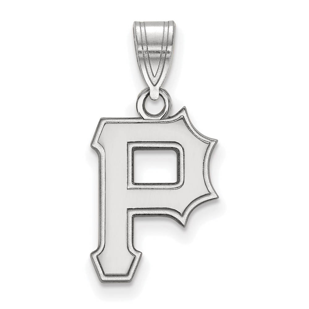 10K White Gold MLB Pittsburgh Pirates Medium Letter P Pendant, Item P32749 by The Black Bow Jewelry Co.