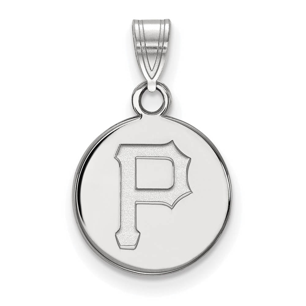 10K White Gold MLB Pittsburgh Pirates Small Disc Pendant, Item P32751 by The Black Bow Jewelry Co.