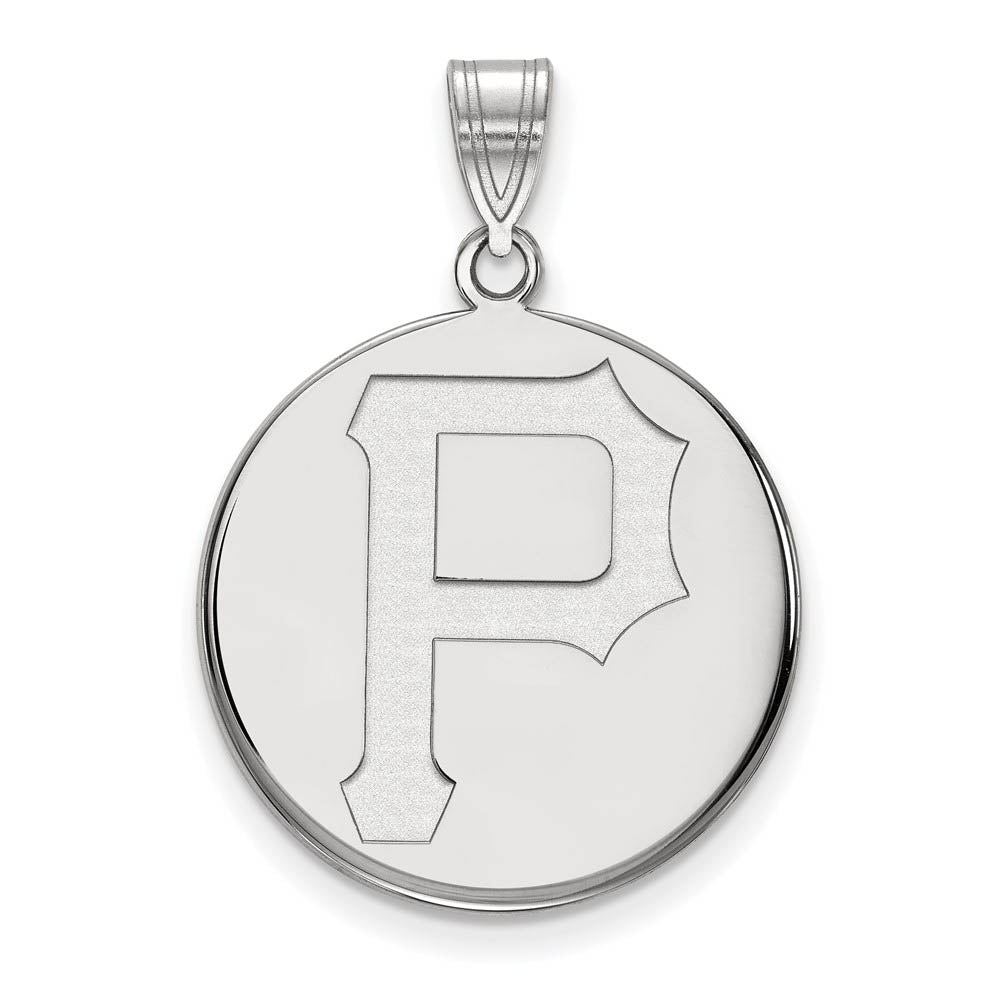 10K White Gold MLB Pittsburgh Pirates Large Disc Pendant, Item P32753 by The Black Bow Jewelry Co.