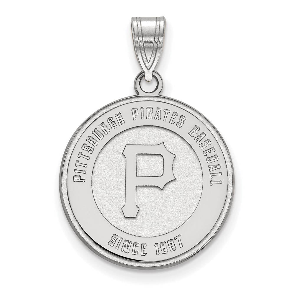 10K White Gold MLB Pittsburgh Pirates Since 1887 Large Disc Pendant, Item P32760 by The Black Bow Jewelry Co.