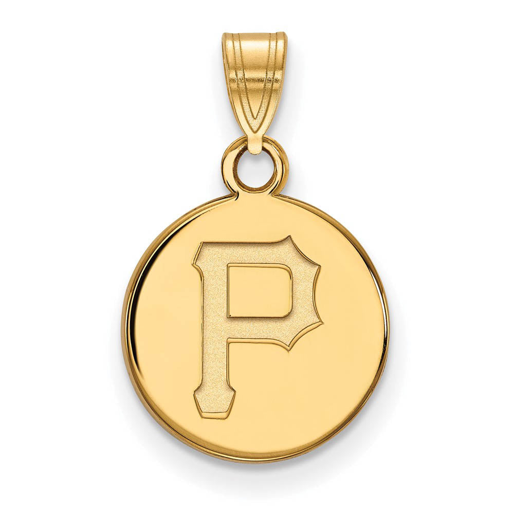 10K Yellow Gold MLB Pittsburgh Pirates Small Disc Pendant, Item P32765 by The Black Bow Jewelry Co.