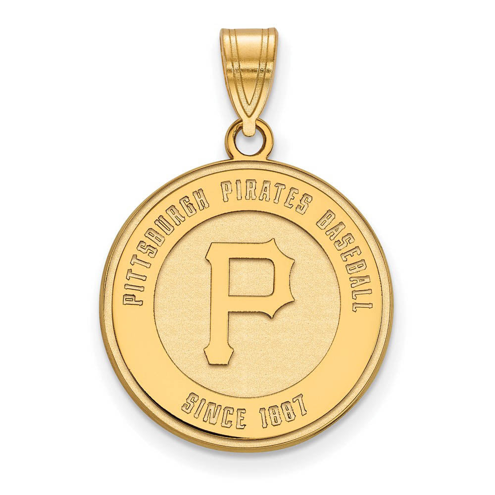 10K Yellow Gold MLB Pittsburgh Pirates Since 1887 Large Disc Pendant, Item P32774 by The Black Bow Jewelry Co.