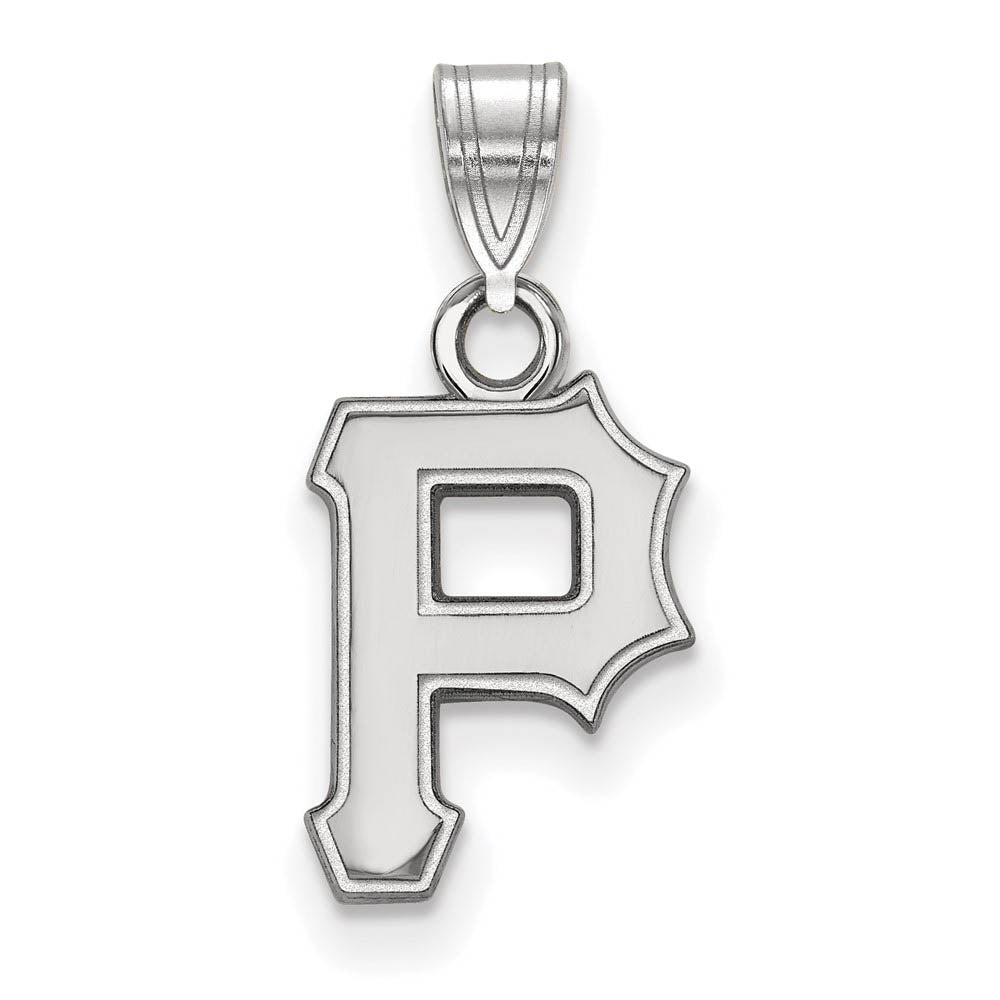 14K White Gold MLB Pittsburgh Pirates Small Letter P Pendant, Item P32777 by The Black Bow Jewelry Co.