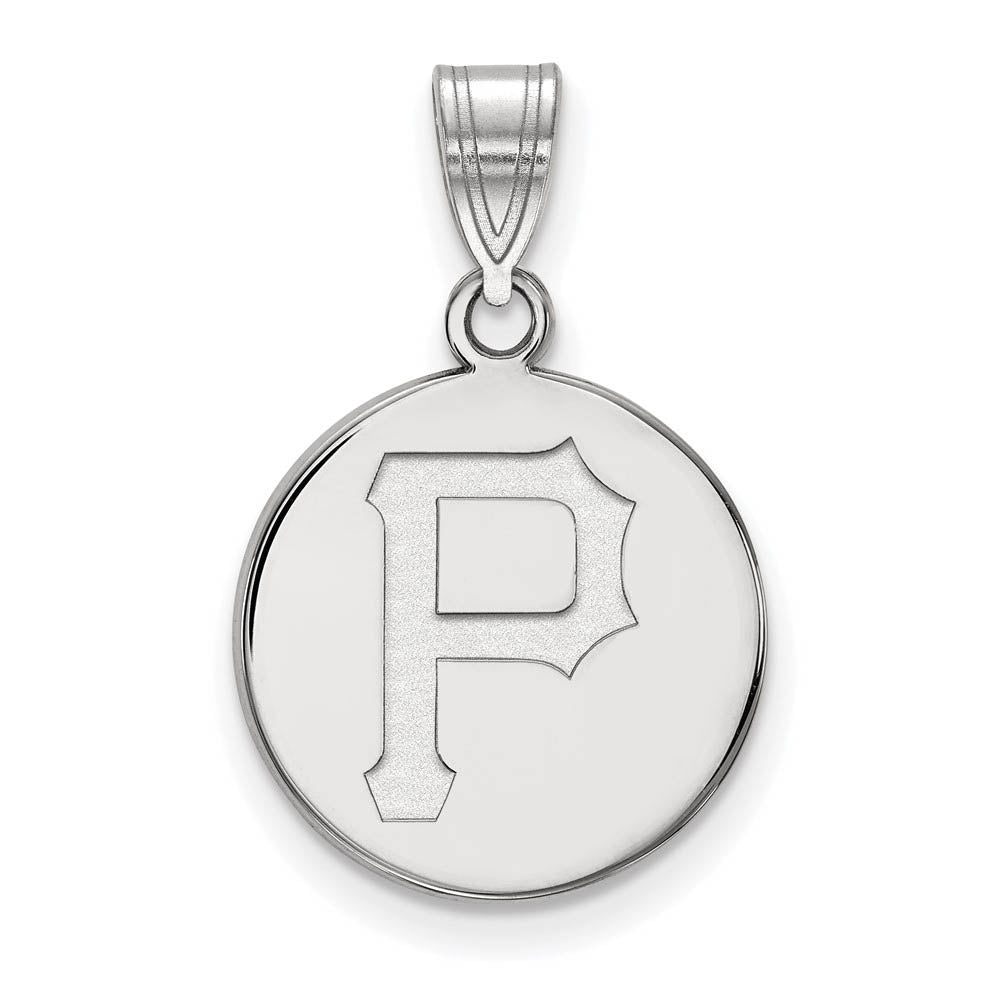 14K White Gold MLB Pittsburgh Pirates Medium Disc Pendant, Item P32781 by The Black Bow Jewelry Co.
