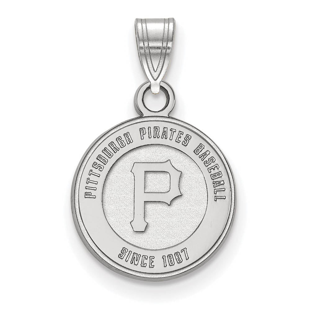 14K White Gold MLB Pittsburgh Pirates Since 1887 Small Disc Pendant, Item P32788 by The Black Bow Jewelry Co.