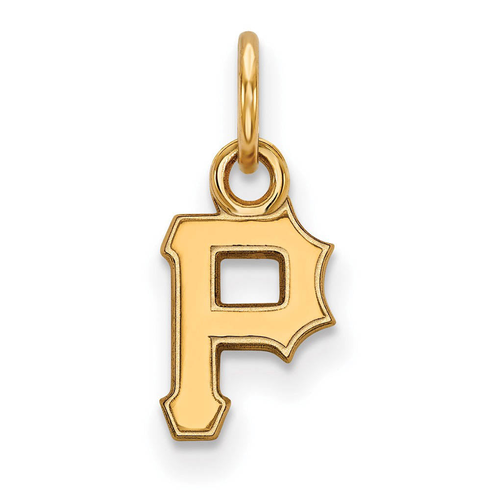 14K Yellow Gold MLB Pittsburgh Pirates XS (Tiny) Letter P Charm, Item P32790 by The Black Bow Jewelry Co.
