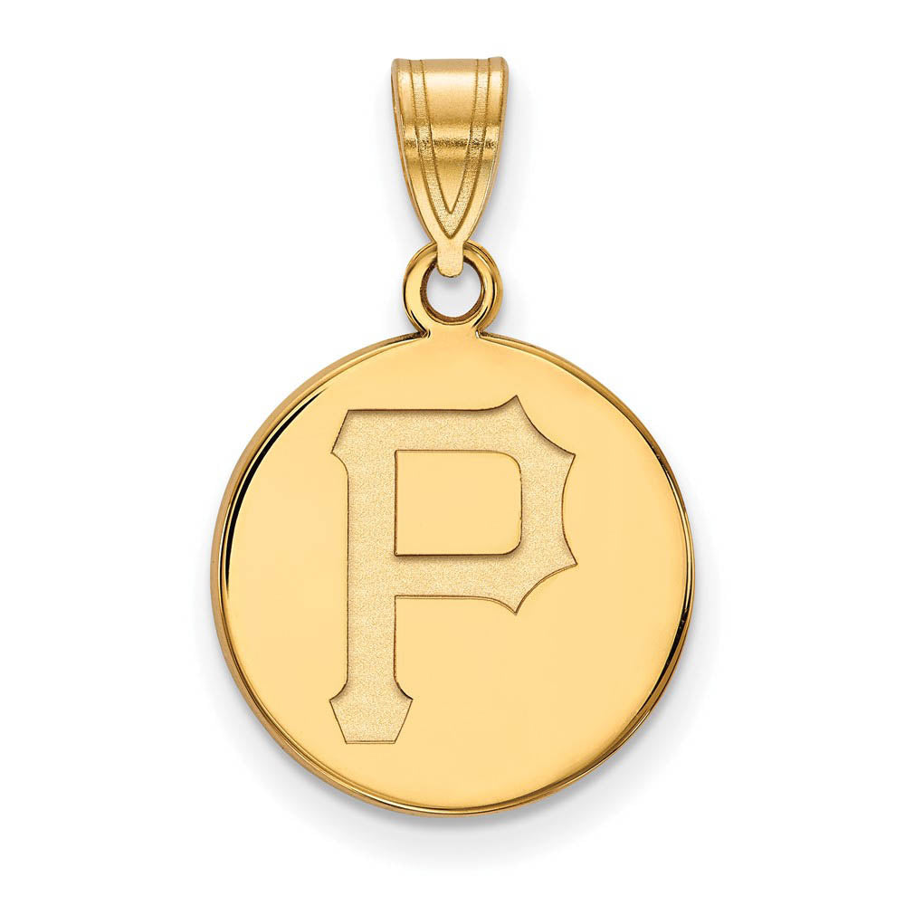 14K Yellow Gold MLB Pittsburgh Pirates Medium Disc Pendant, Item P32795 by The Black Bow Jewelry Co.