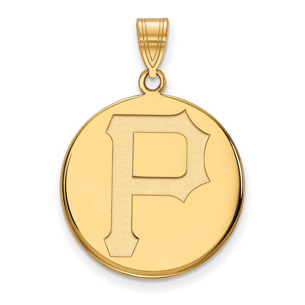 14K Yellow Gold MLB Pittsburgh Pirates Large Disc Pendant, Item P32796 by The Black Bow Jewelry Co.