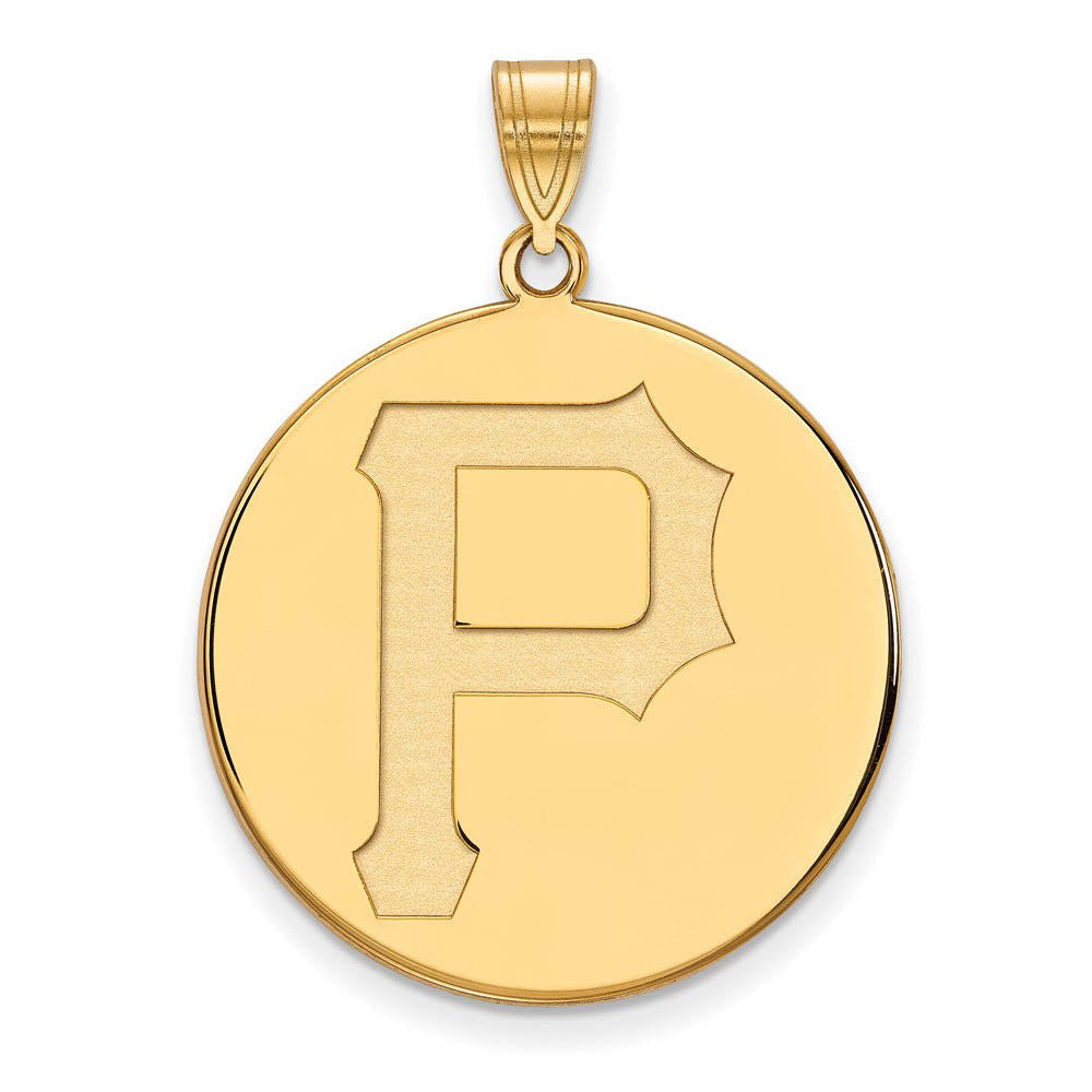 14K Gold Plated Silver MLB Pittsburgh Pirates Extra Large Disc Pendant, Item P32811 by The Black Bow Jewelry Co.