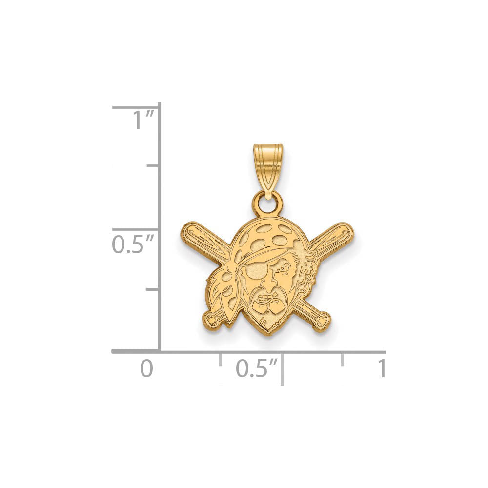 Alternate view of the 14K Gold Plated Silver MLB Pittsburgh Pirates Small Buccaneer Pendant by The Black Bow Jewelry Co.