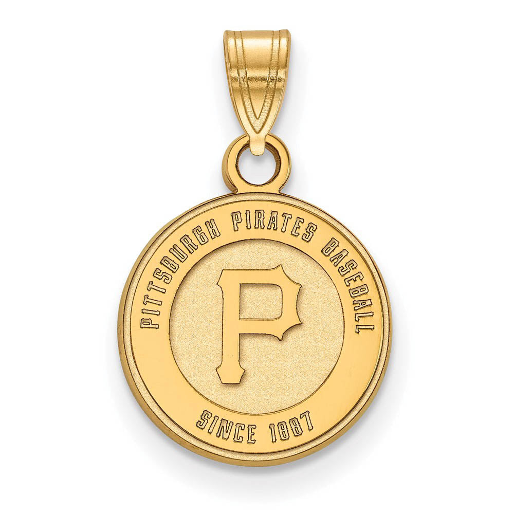14K Gold Plated Silver MLB Pittsburgh Pirates 1887 SM Disc Pendant, Item P32816 by The Black Bow Jewelry Co.