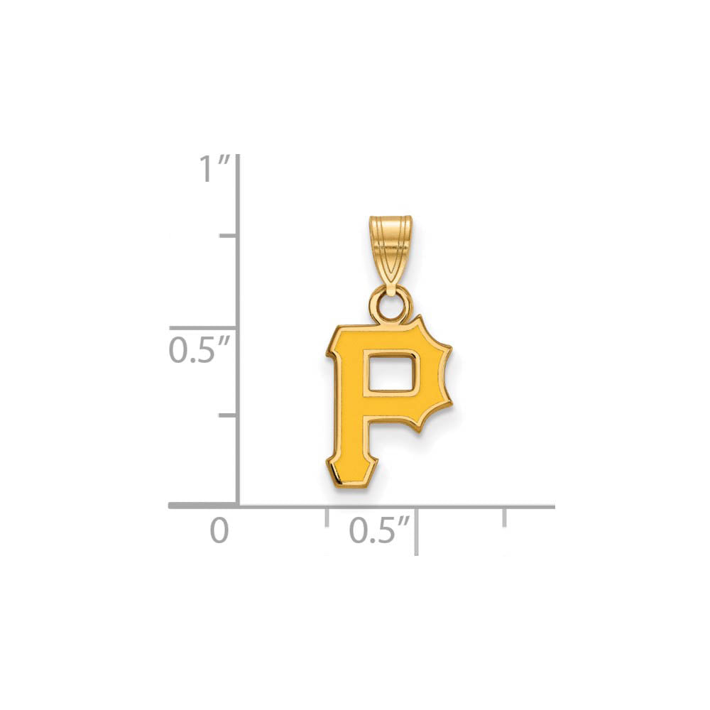 Alternate view of the 14K Gold Plated Silver MLB Pittsburgh Pirates Small P Enamel Pendant by The Black Bow Jewelry Co.