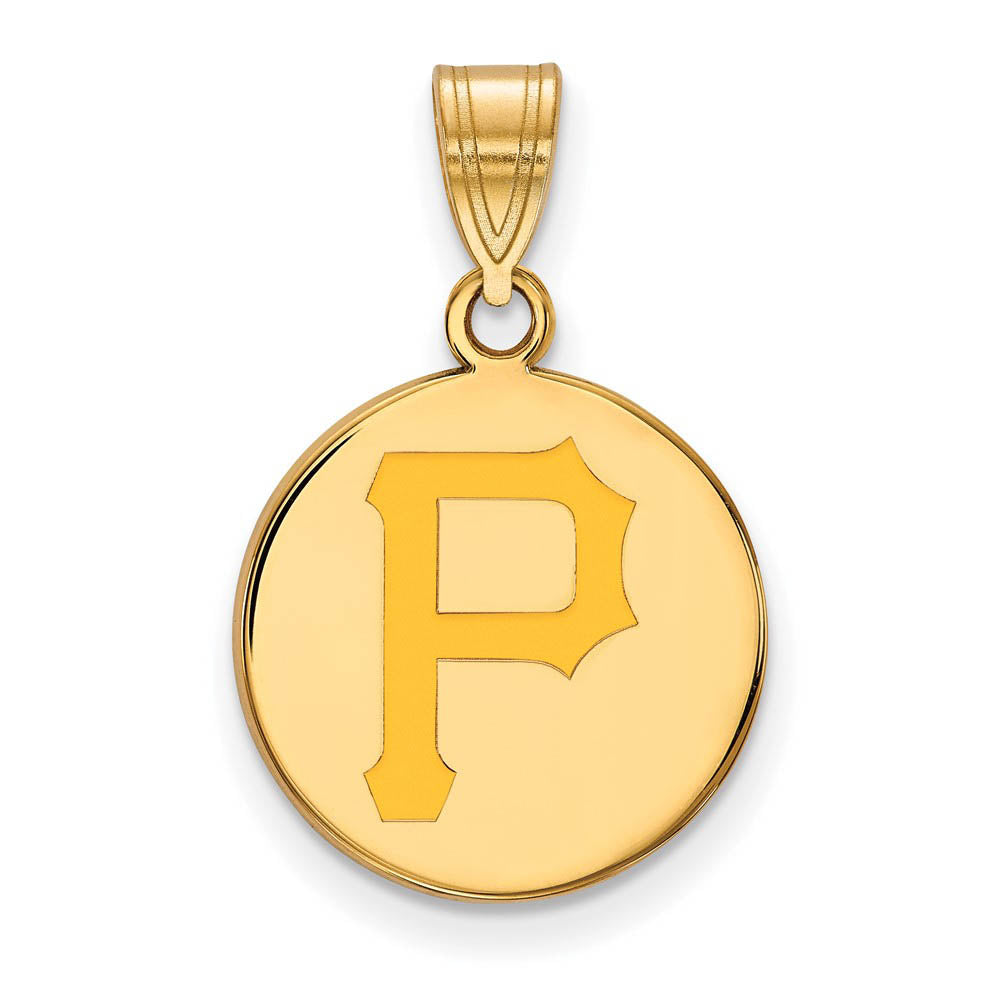 14K Gold Plated Silver MLB Pittsburgh Pirates MD Enamel Disc Pendant, Item P32822 by The Black Bow Jewelry Co.