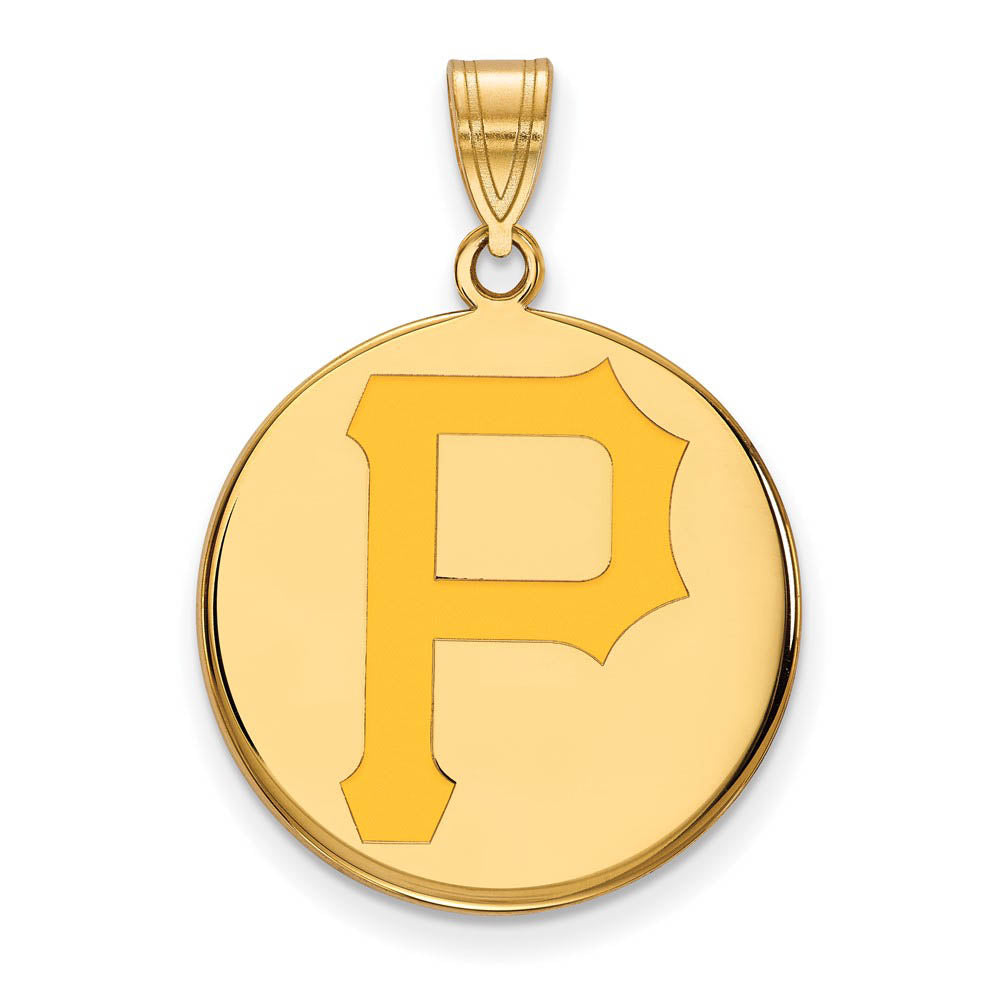 14K Gold Plated Silver MLB Pittsburgh Pirates LG Enamel Disc Pendant, Item P32823 by The Black Bow Jewelry Co.