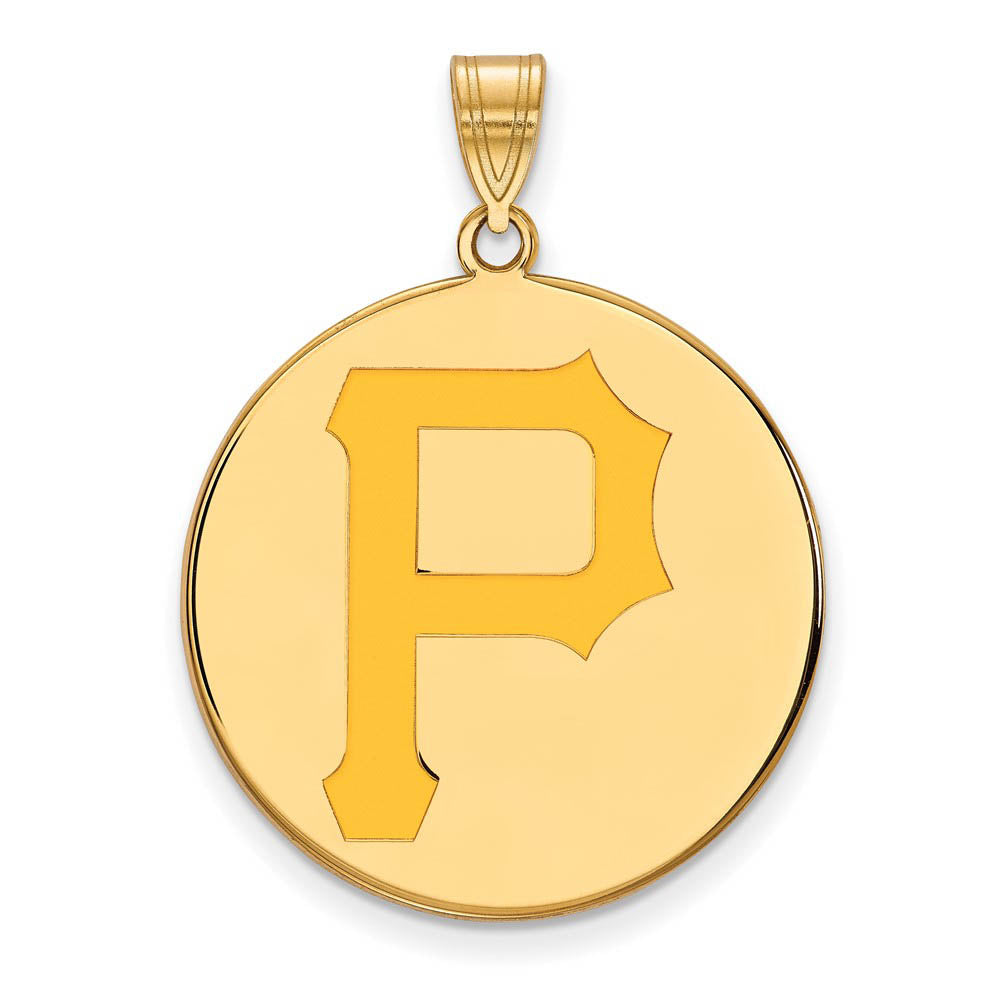 14K Gold Plated Silver MLB Pittsburgh Pirates XL Enamel Disc Pendant, Item P32824 by The Black Bow Jewelry Co.