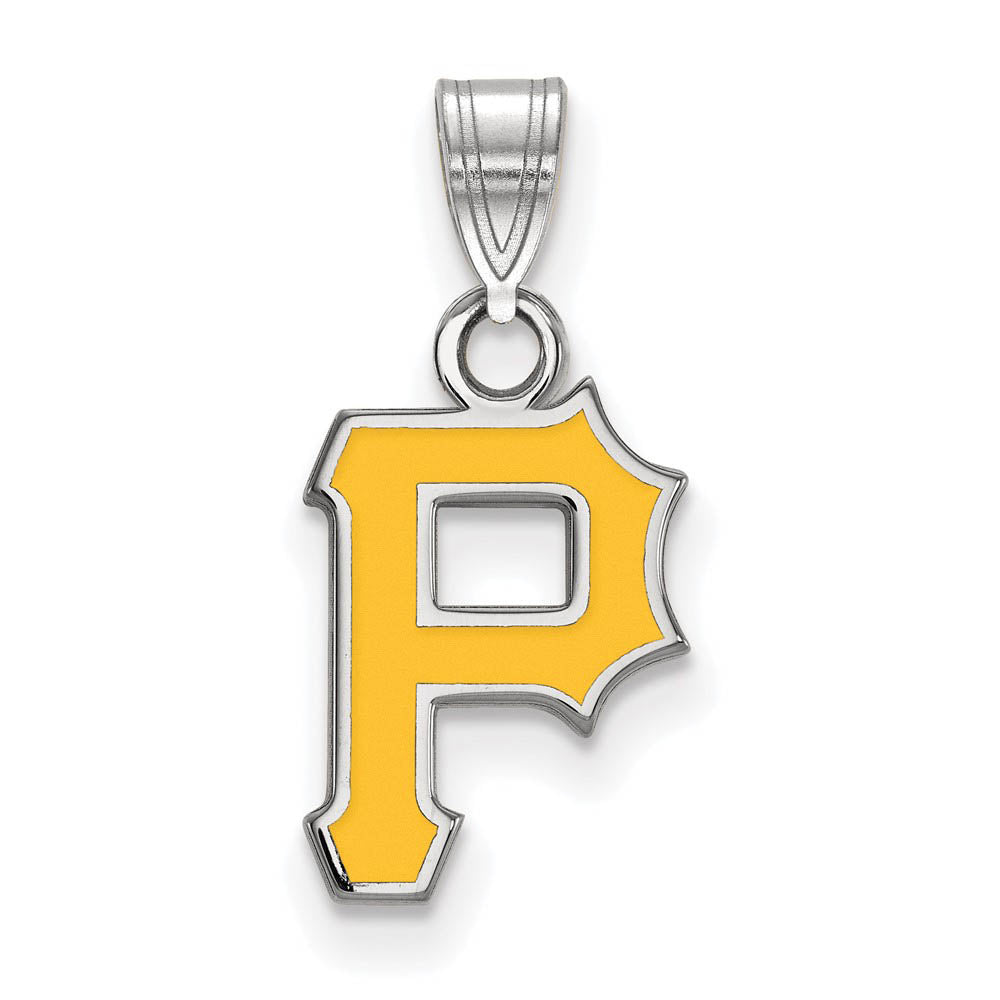 Sterling Silver MLB Pittsburgh Pirates Small P Enamel Pendant, Item P32840 by The Black Bow Jewelry Co.
