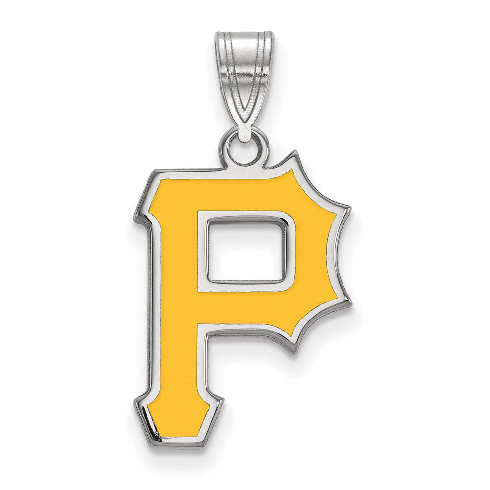 Sterling Silver MLB Pittsburgh Pirates Large P Enamel Pendant, Item P32841 by The Black Bow Jewelry Co.