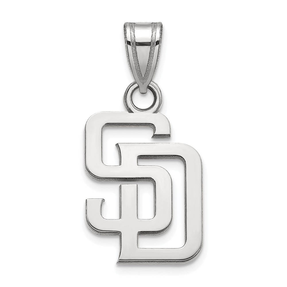 10K White Gold MLB San Diego Padres Letters S-D Small Pendant, Item P32851 by The Black Bow Jewelry Co.